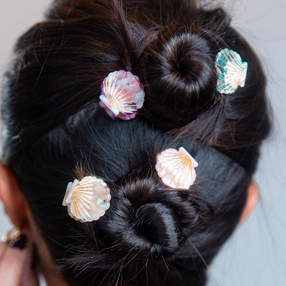 Mini Seashell Clip Set - Cream + Ocean Blue