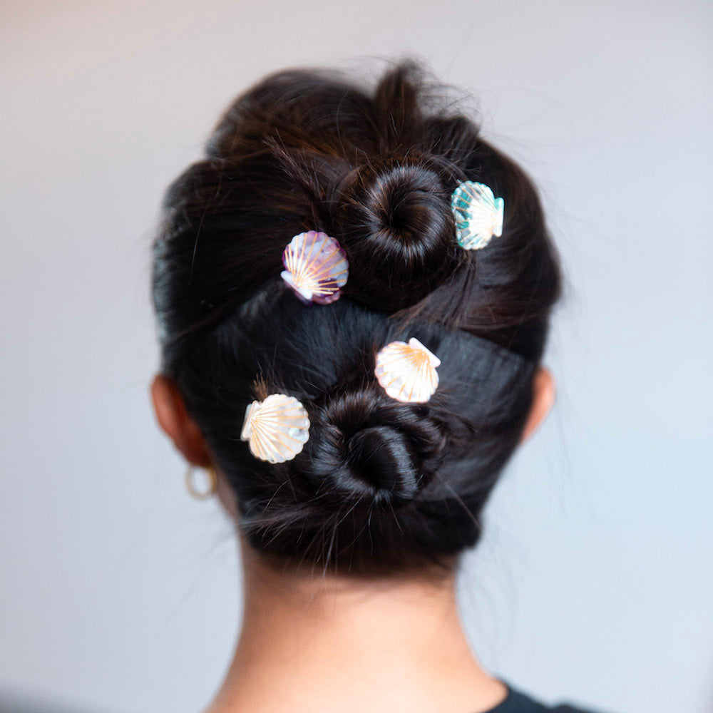 Mini Seashell Clip Set - Cream + Ocean Blue