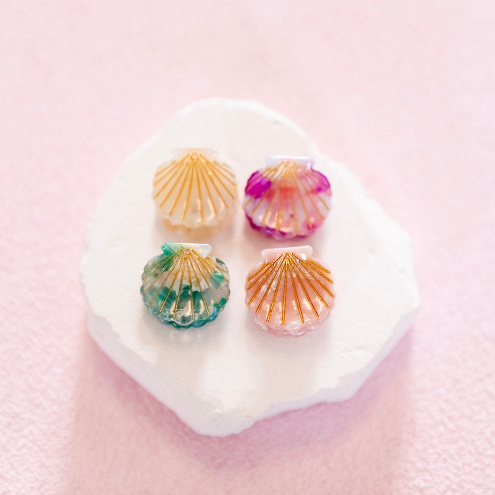 Mini Seashell Clip Set - Cream + Ocean Blue