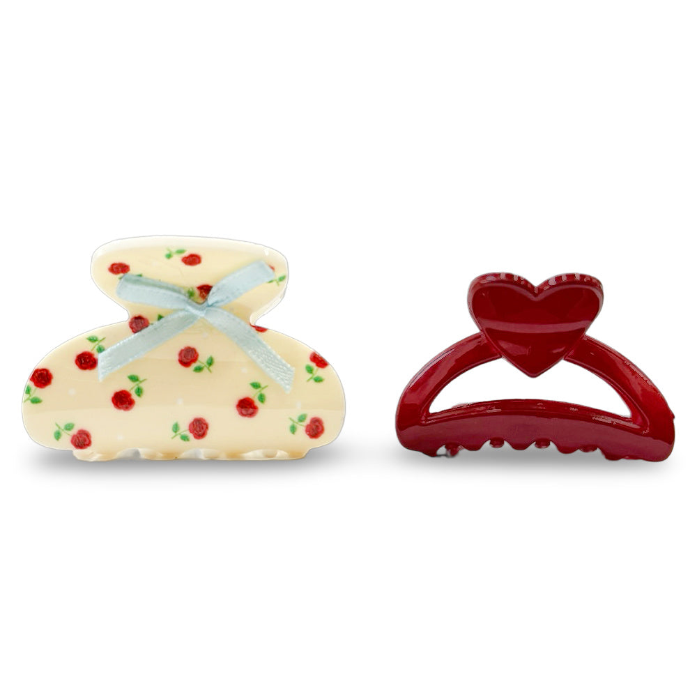 Medium Claw Clip Set - Flower + Heart