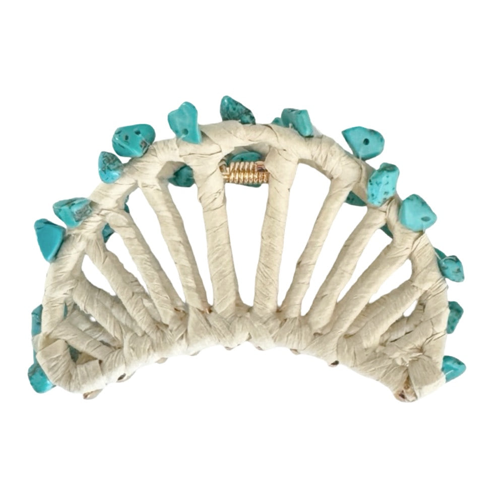Raffia Seashell Hair Claw Clip - Teal
