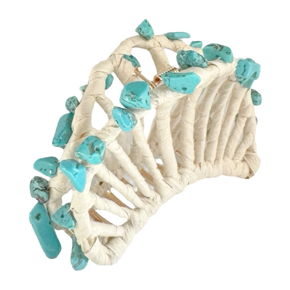 Raffia Seashell Hair Claw Clip - Teal
