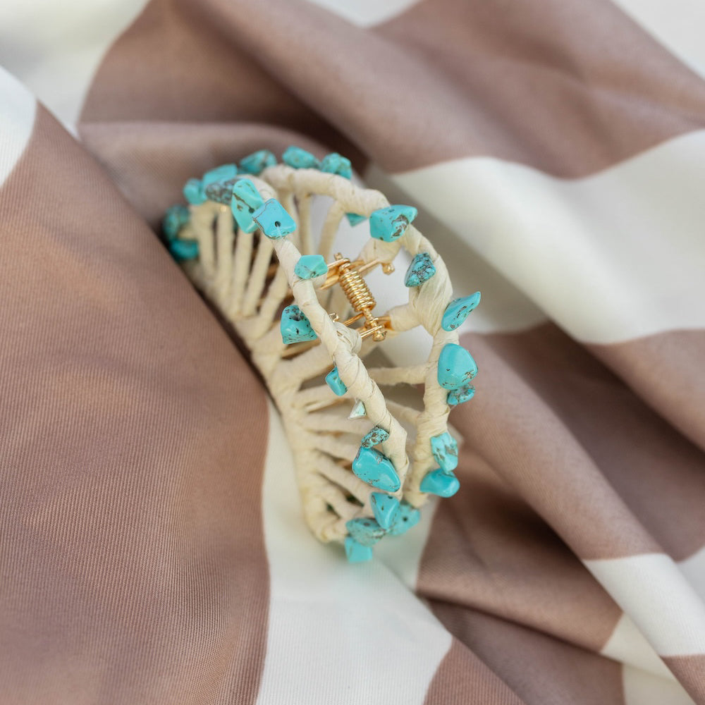 Raffia Seashell Hair Claw Clip - Teal
