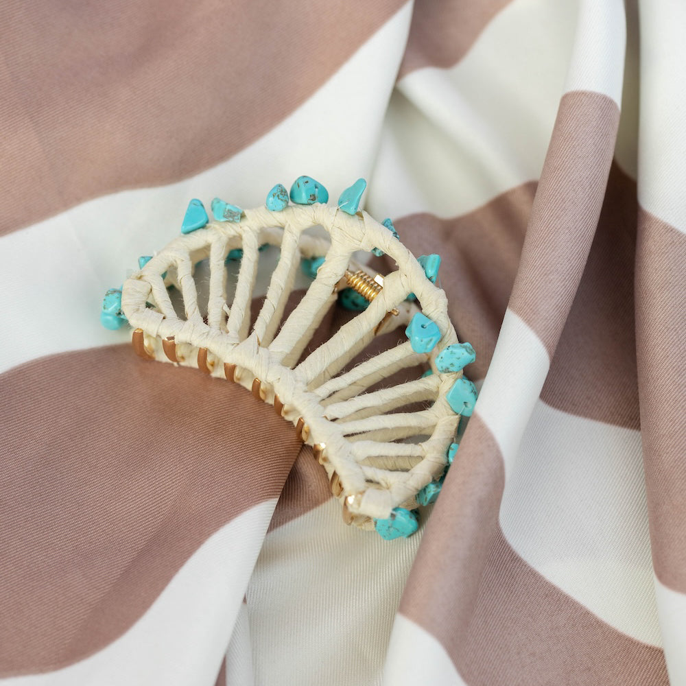 Raffia Seashell Hair Claw Clip - Teal