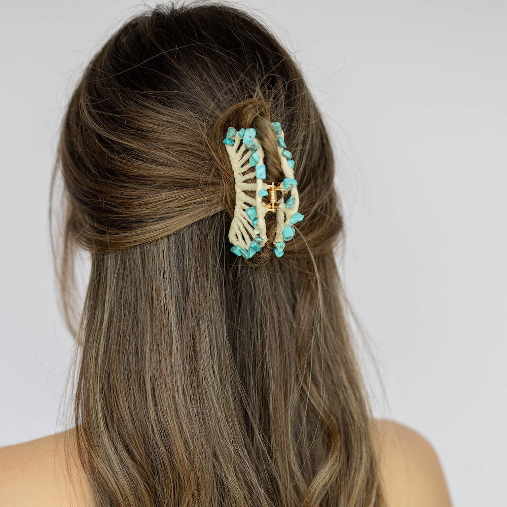 Raffia Seashell Hair Claw Clip - Teal