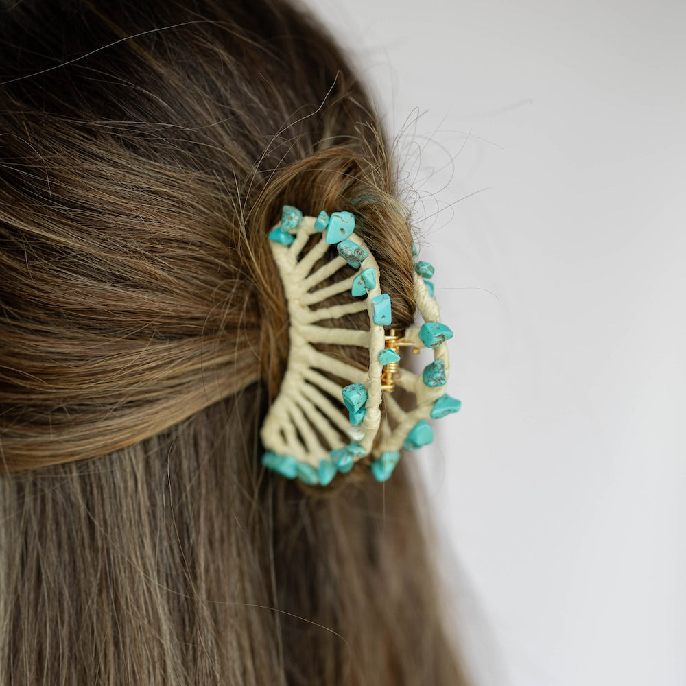 Raffia Seashell Hair Claw Clip - Teal