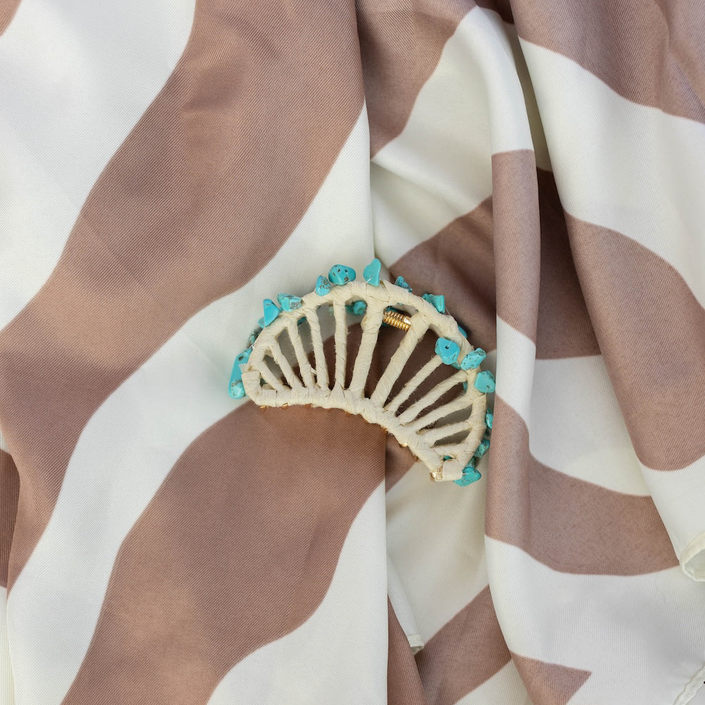 Raffia Seashell Hair Claw Clip - Teal