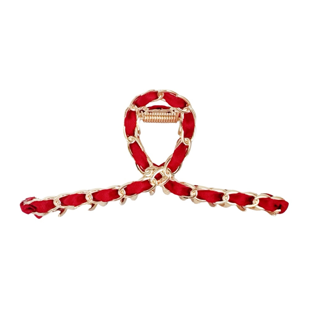 Raffia Looped Hair Claw Clip - Orange Red