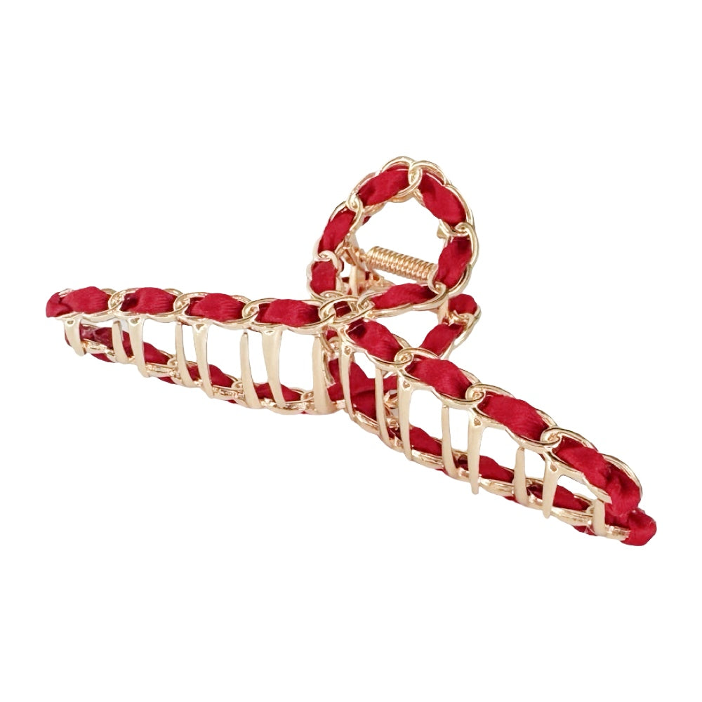 Raffia Looped Hair Claw Clip - Orange Red
