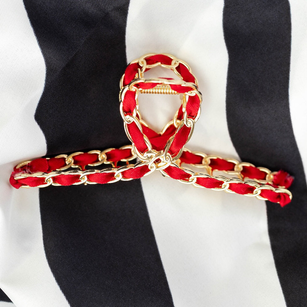 Raffia Looped Hair Claw Clip - Orange Red