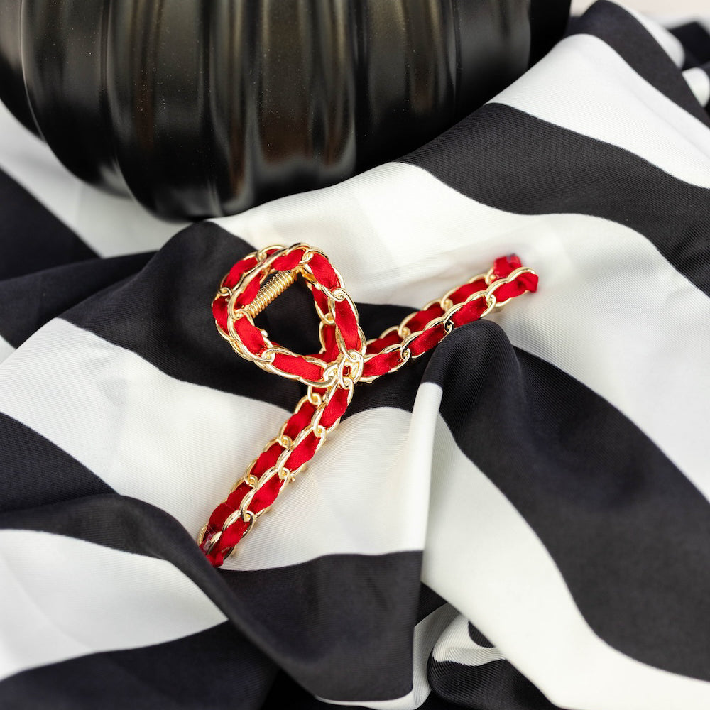 Raffia Looped Hair Claw Clip - Orange Red