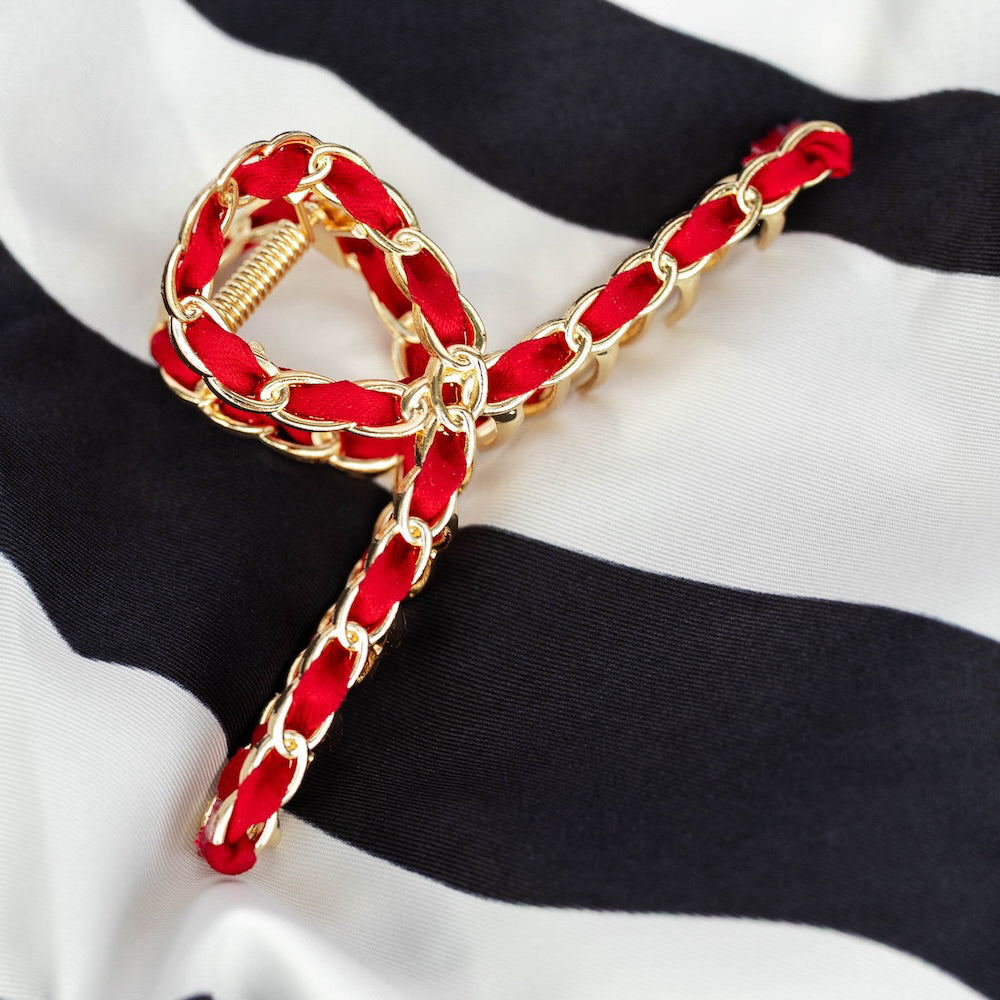 Raffia Looped Hair Claw Clip - Orange Red