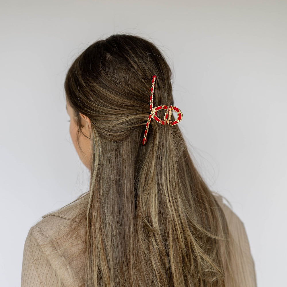 Raffia Looped Hair Claw Clip - Orange Red