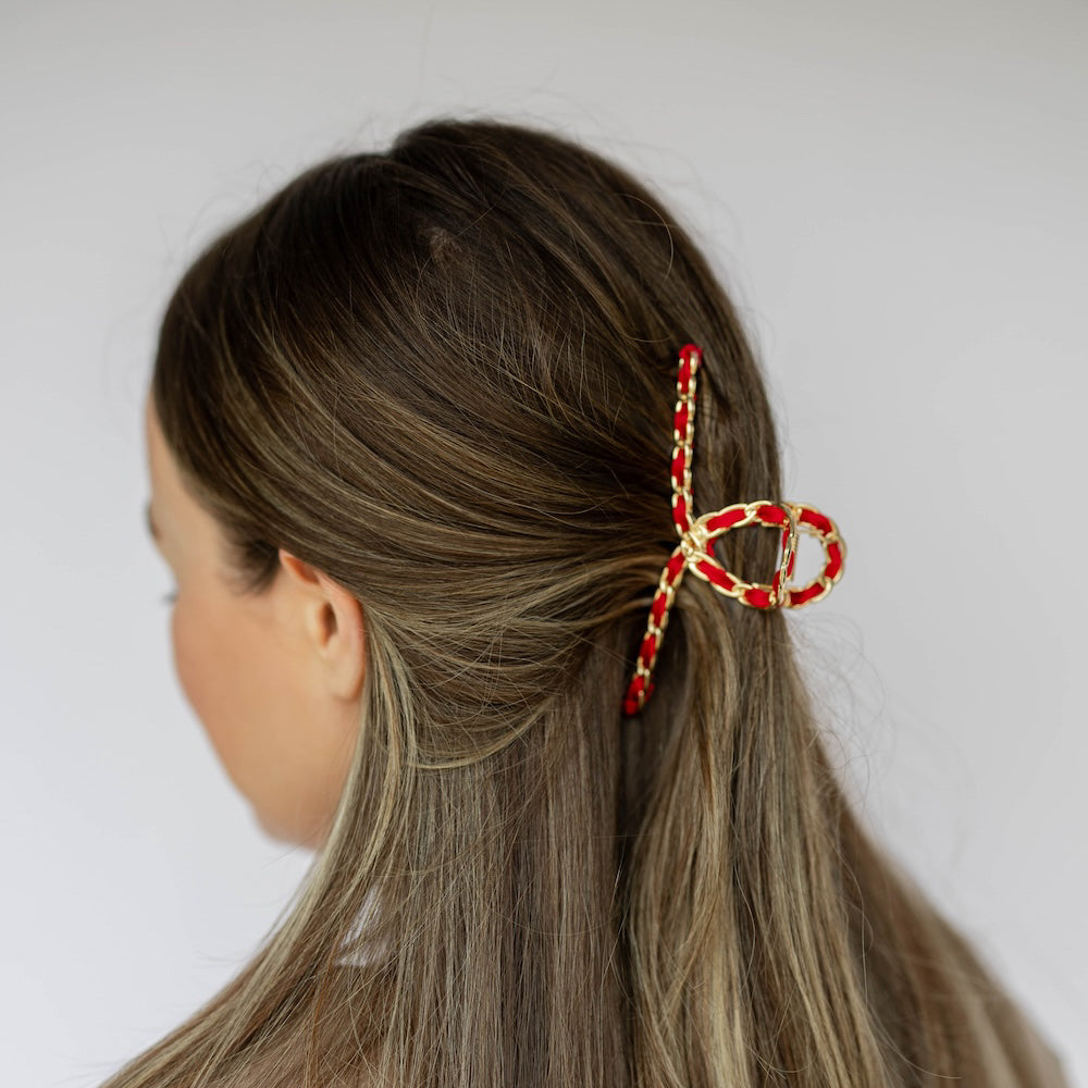 Raffia Looped Hair Claw Clip - Orange Red
