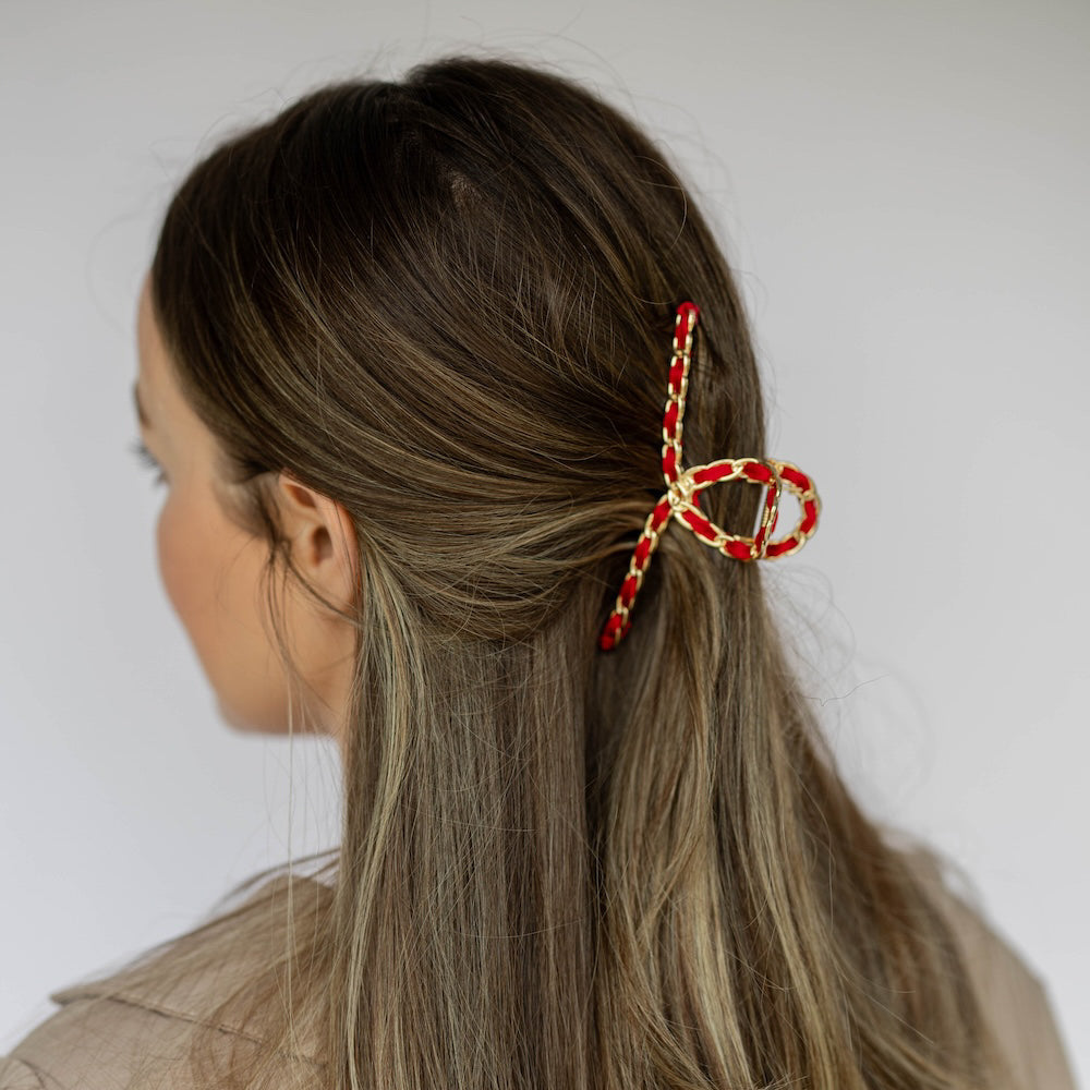 Raffia Looped Hair Claw Clip - Orange Red