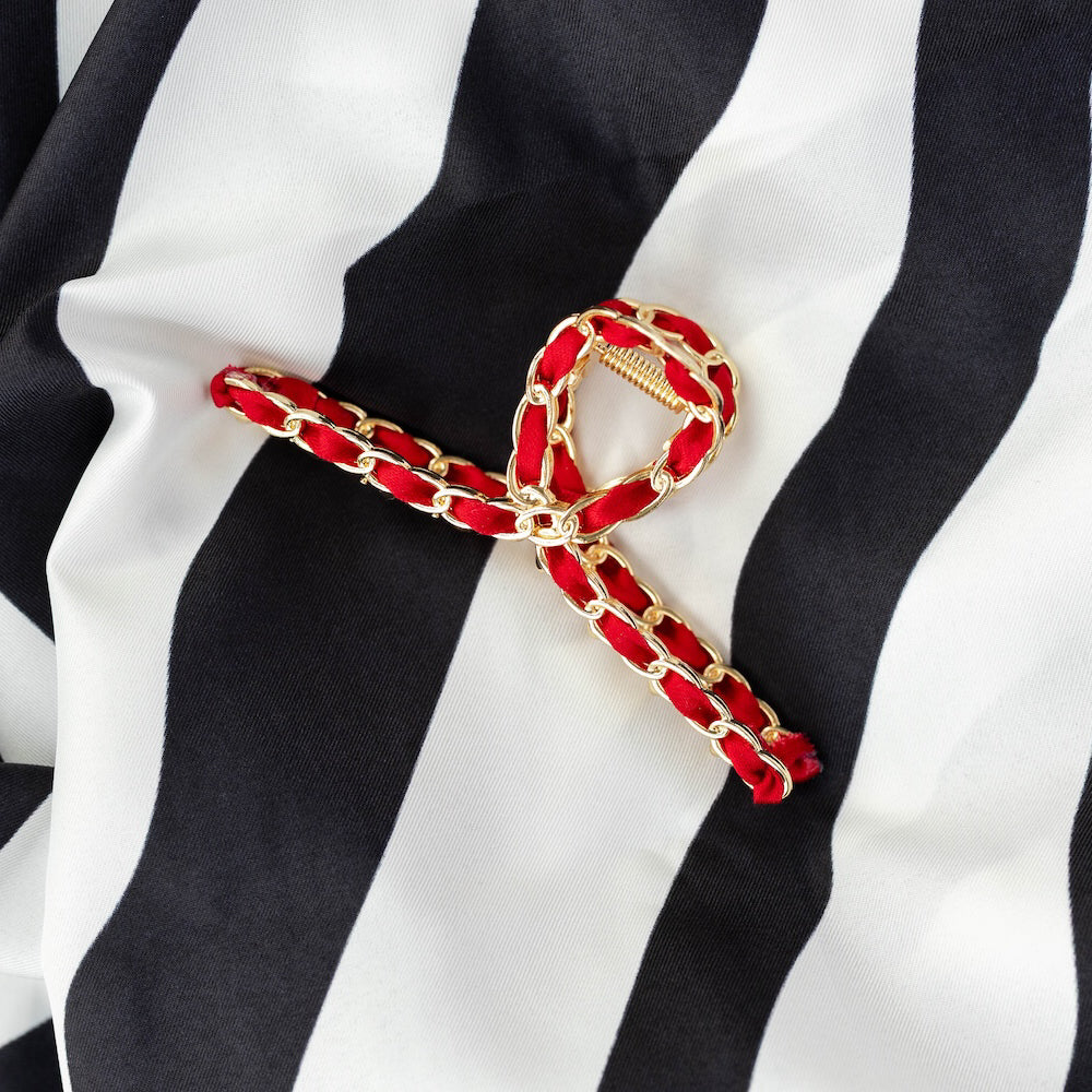 Raffia Looped Hair Claw Clip - Orange Red