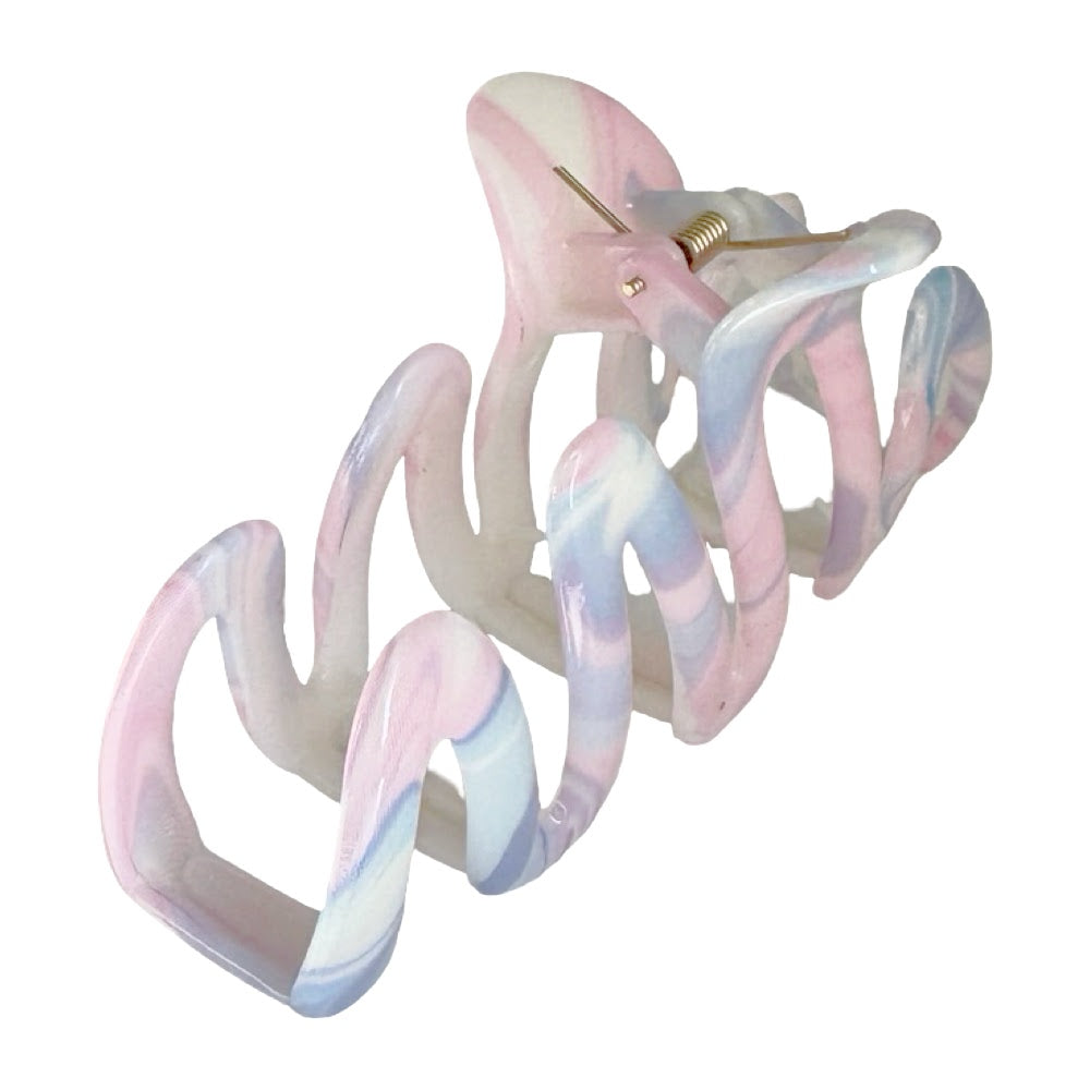 Large Wavy Claw Clip - Cotton Candy Skies Marble