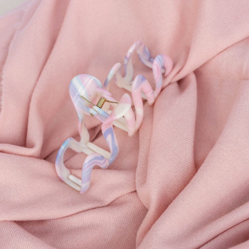 Large Wavy Claw Clip - Cotton Candy Skies Marble