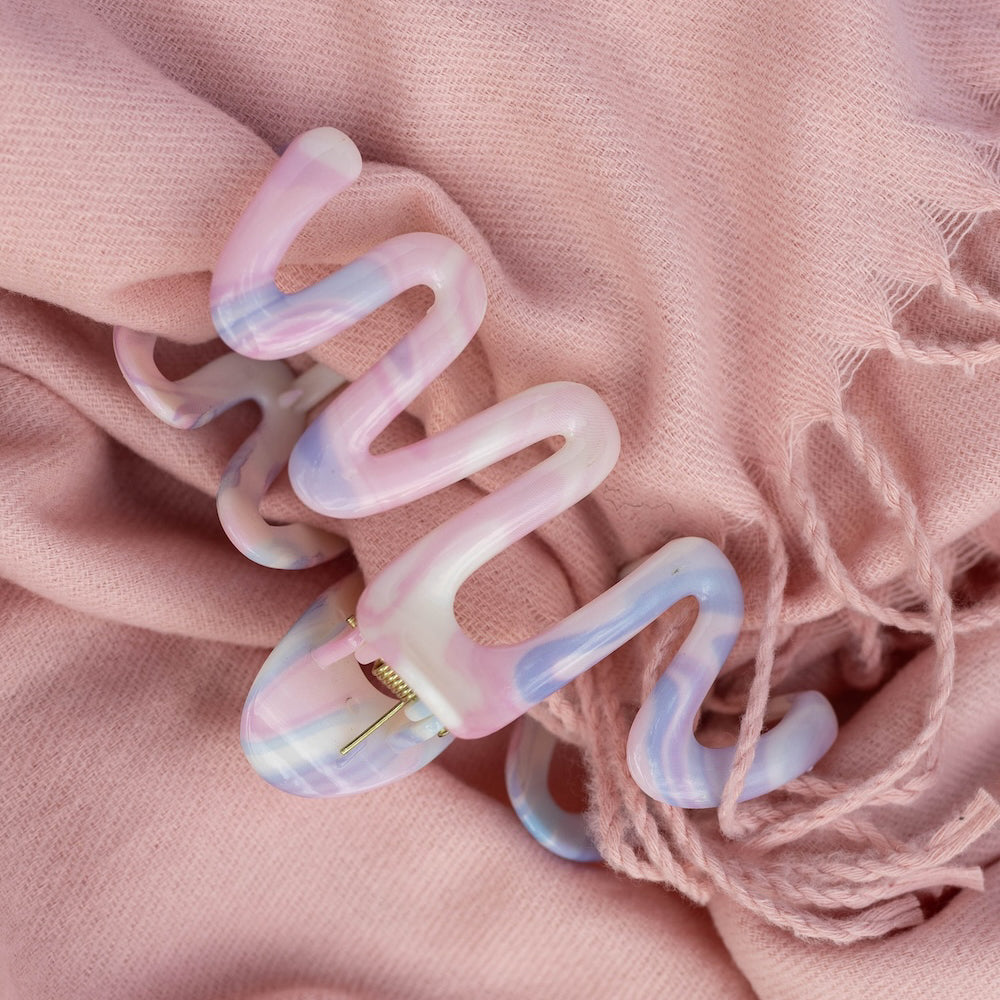Large Wavy Claw Clip - Cotton Candy Skies Marble