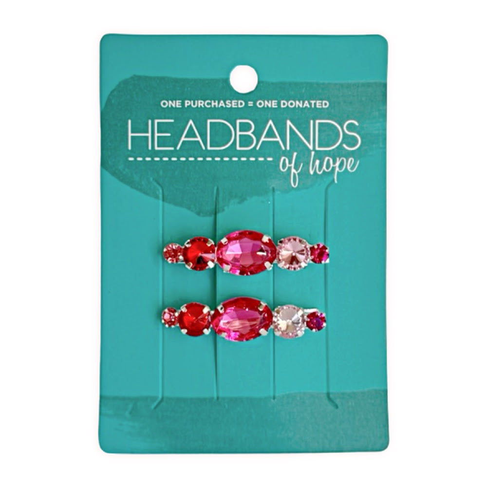 Small Barrette Hair Clip - Pink Gems