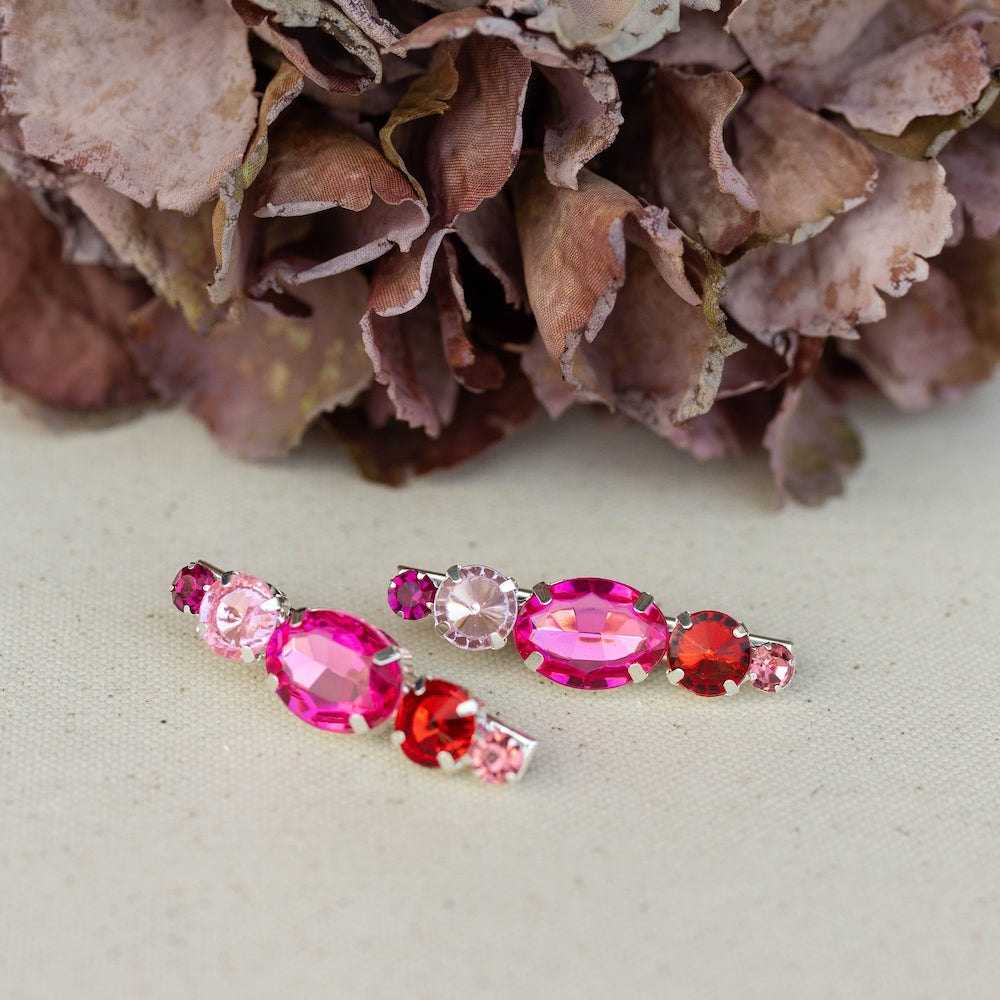 Small Barrette Hair Clip - Pink Gems