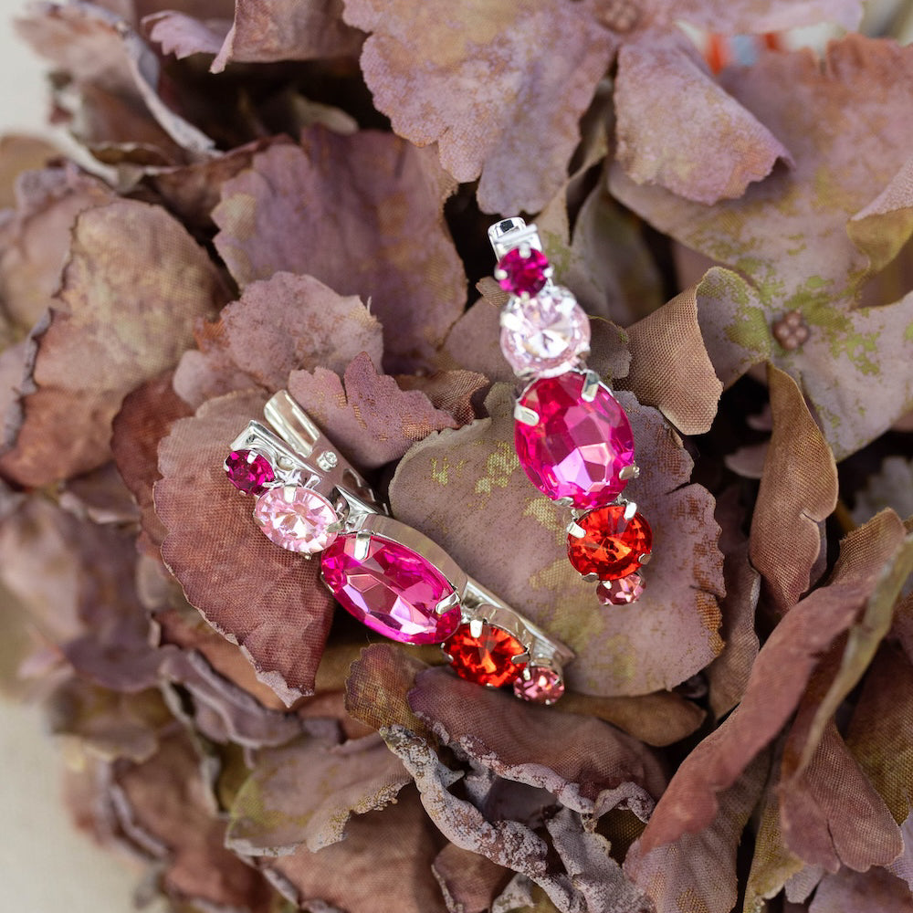 Small Barrette Hair Clip - Pink Gems