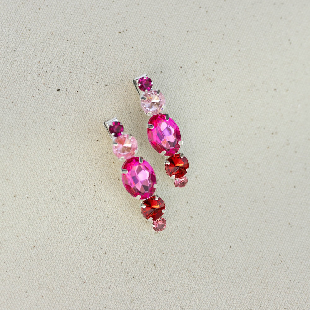 Small Barrette Hair Clip - Pink Gems