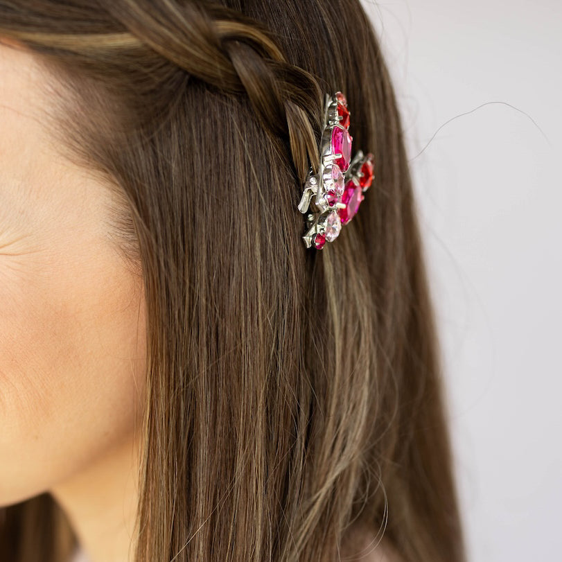 Small Barrette Hair Clip - Pink Gems