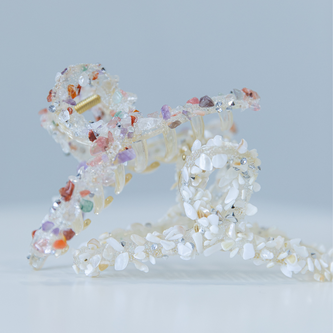 Looped Claw Clip - White Glitter