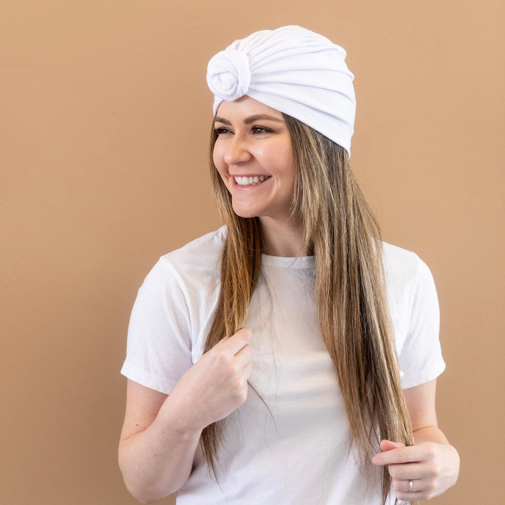 Adult Full Coverage Tube Turban - White