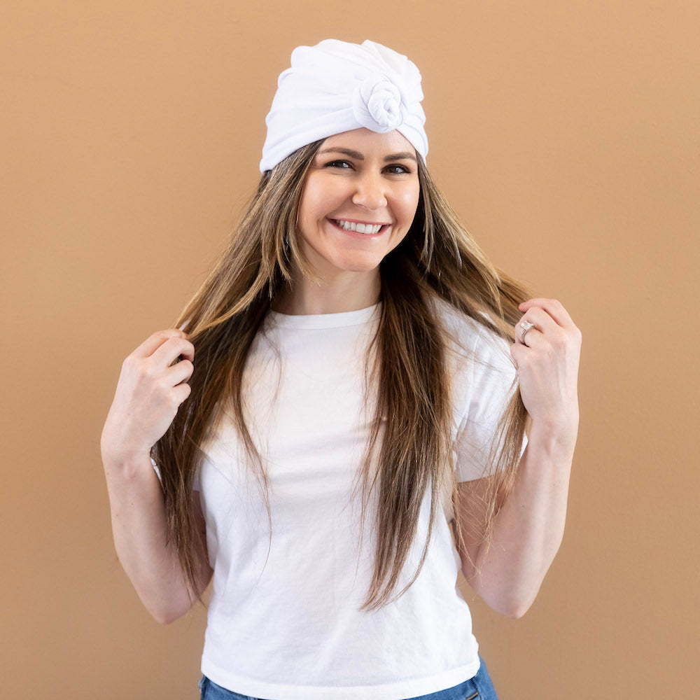 Adult Full Coverage Tube Turban - White