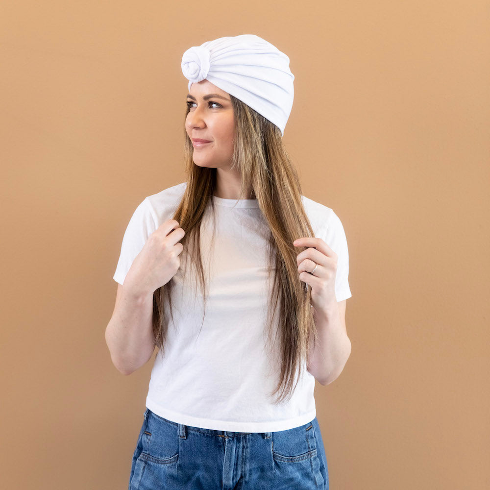 Adult Full Coverage Tube Turban - White