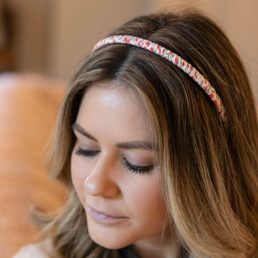 Thin Floral Headband - Red