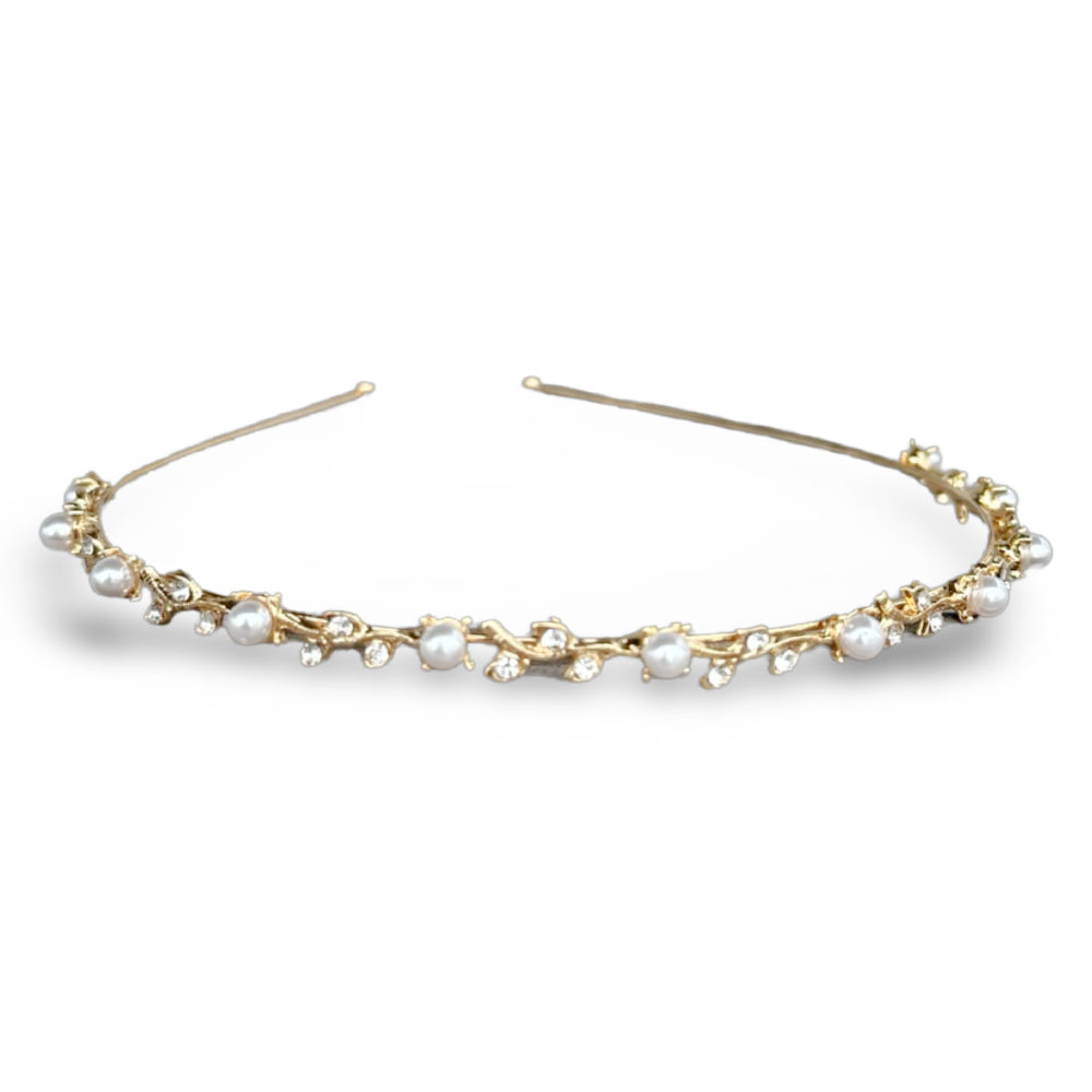 Thin Embellished Headband - Gem Leaf