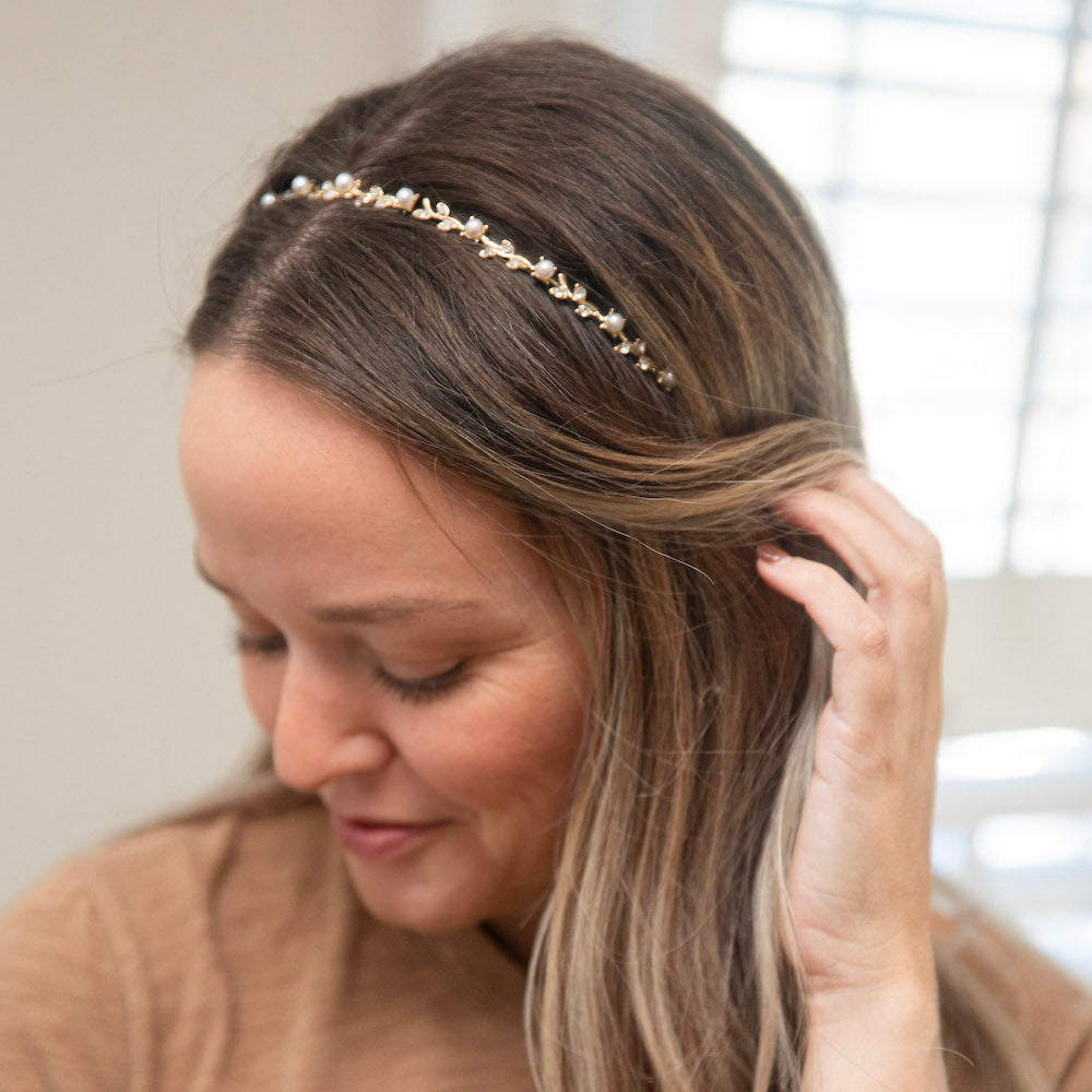 Thin Embellished Headband - Gem Leaf