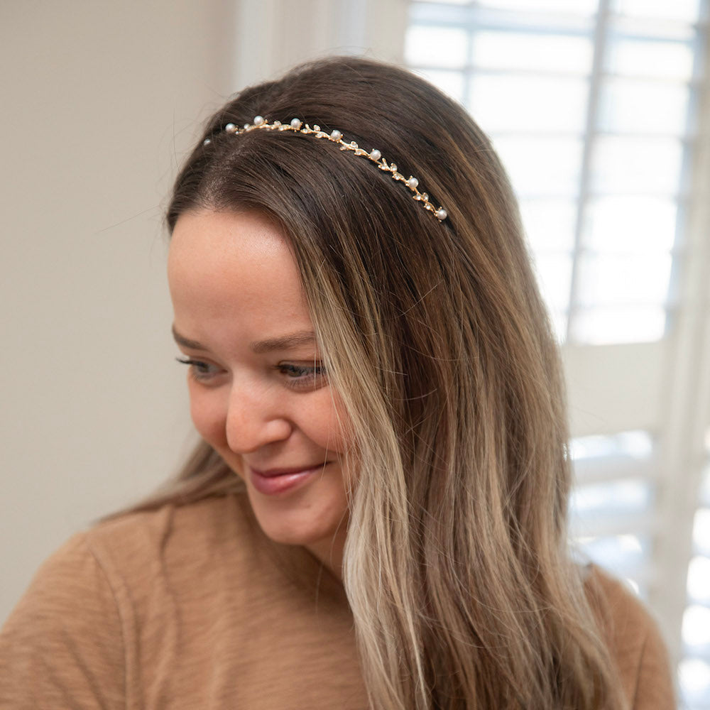 Thin Embellished Headband - Gem Leaf