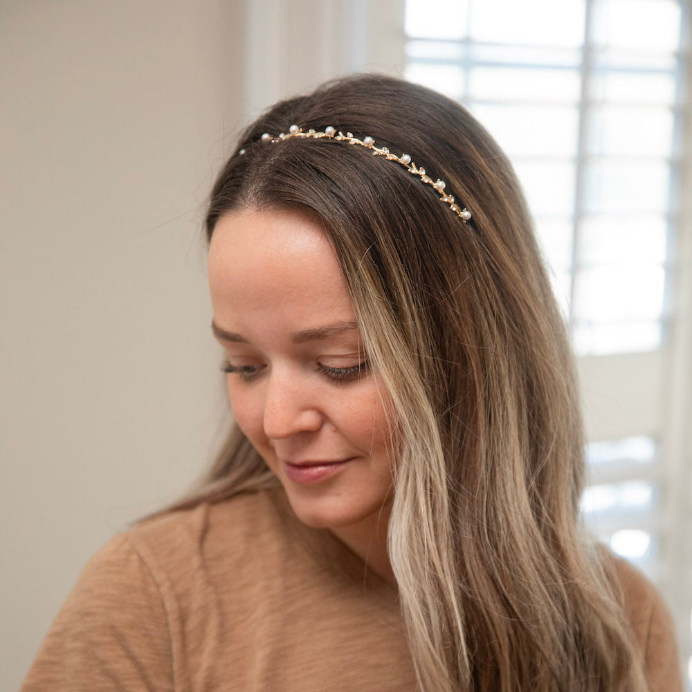 Thin Embellished Headband - Gem Leaf