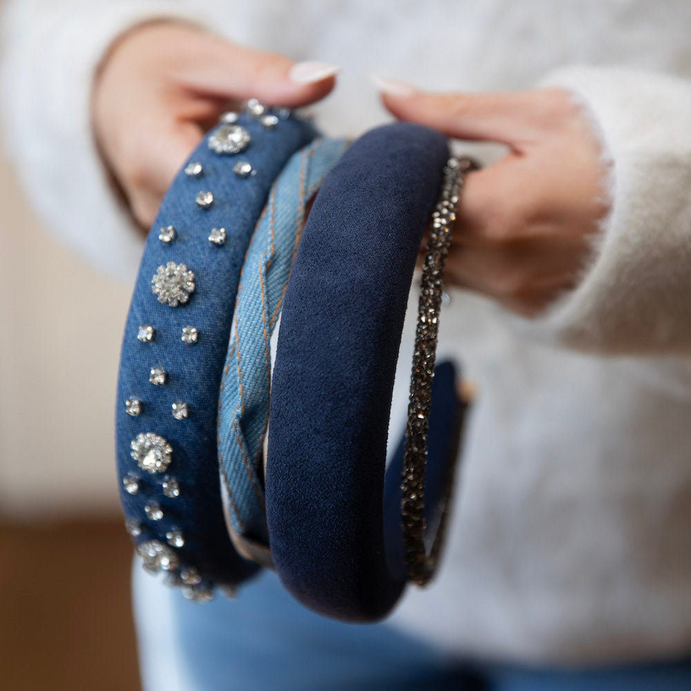 Classic Padded Headband - Denim Rhinestones
