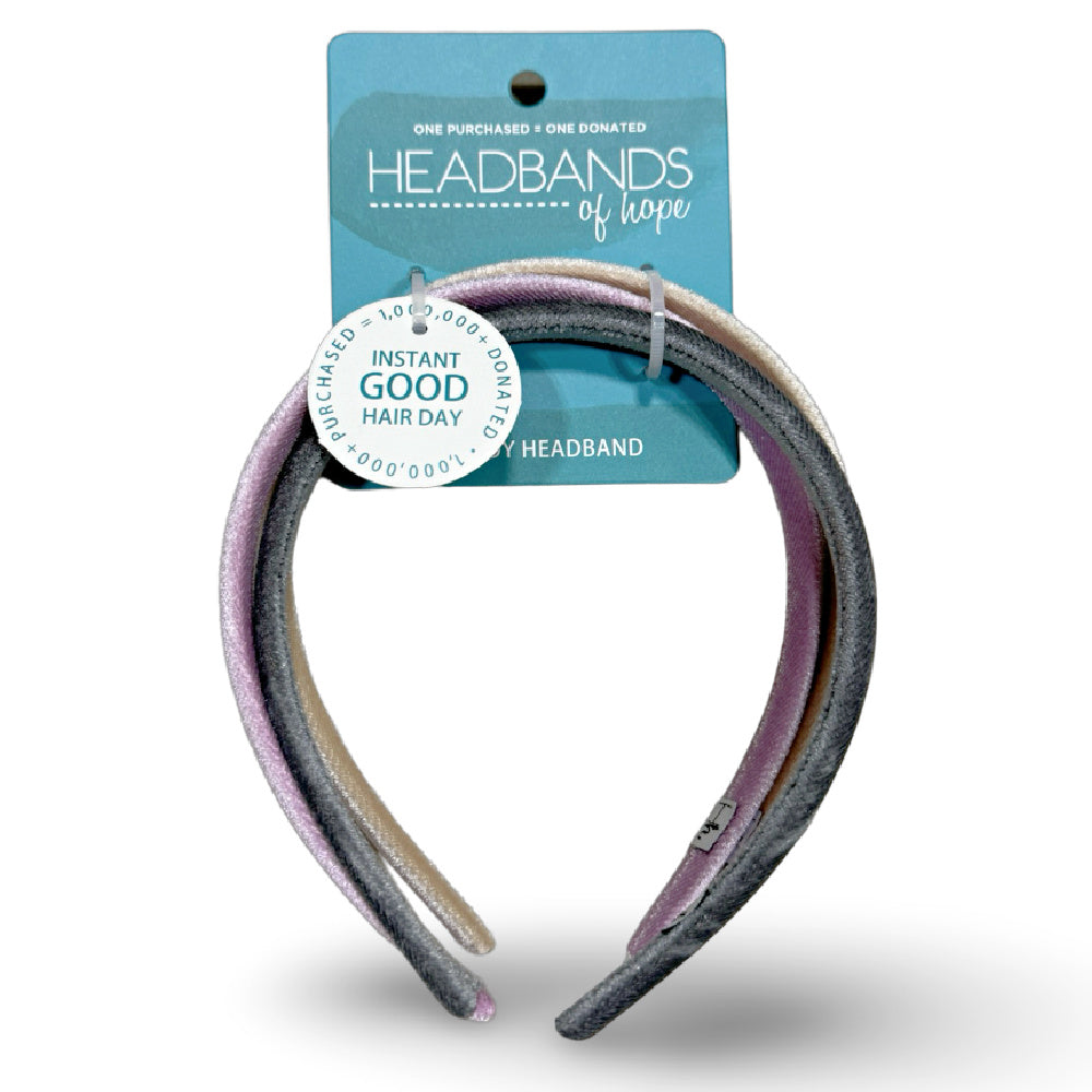 Classic Thin Padded Headband Set - Tan + Purple + Grey