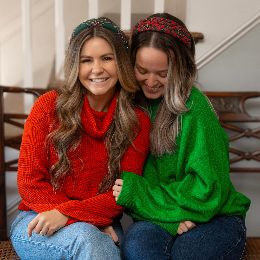 Classic Padded Headband - Green Plaid Gems