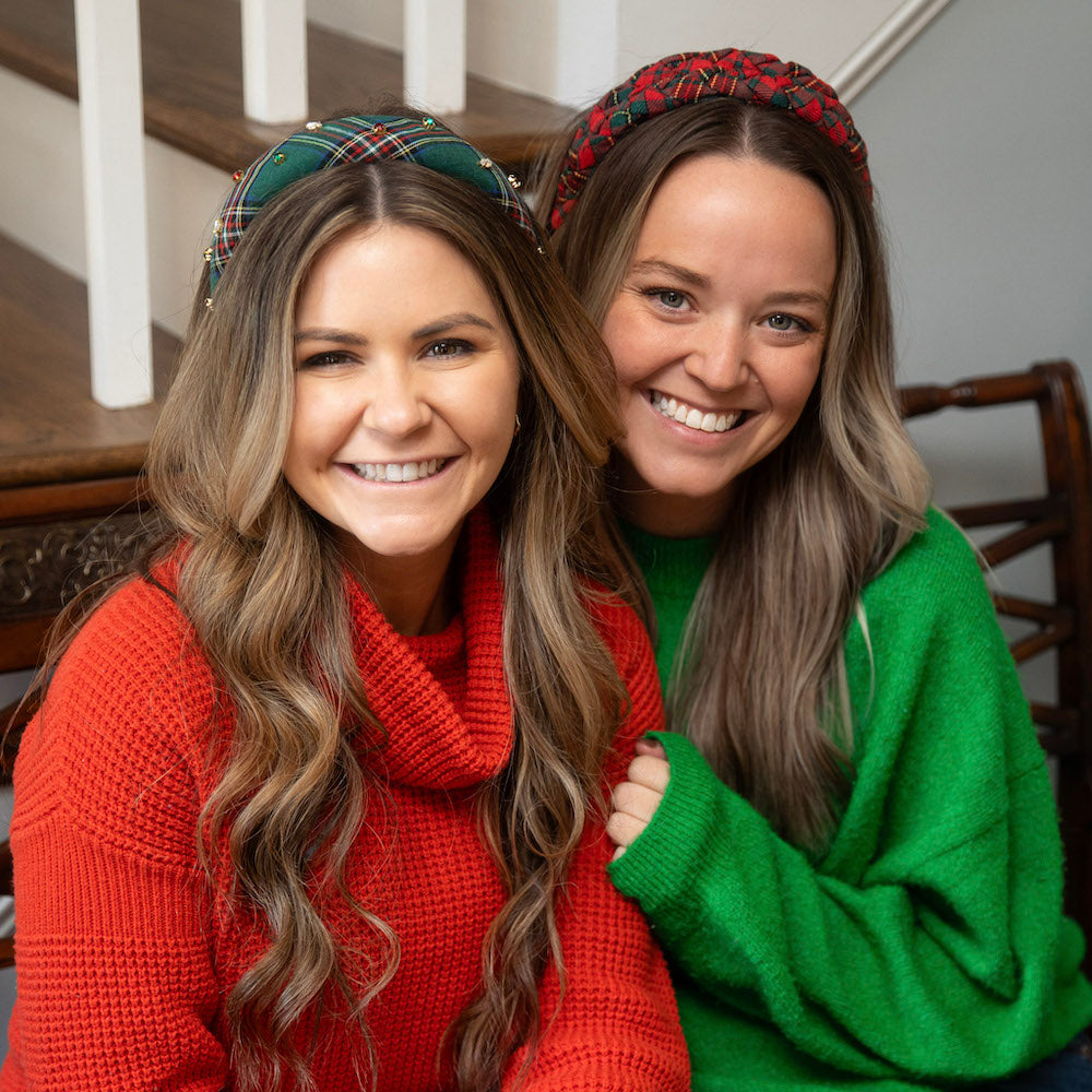 Classic Padded Headband - Green Plaid Gems