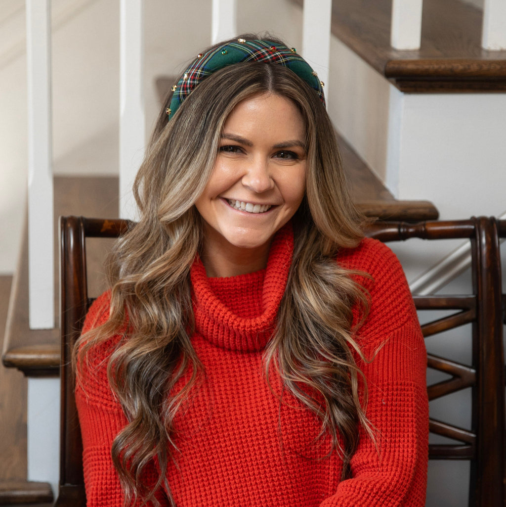 Classic Padded Headband - Green Plaid Gems