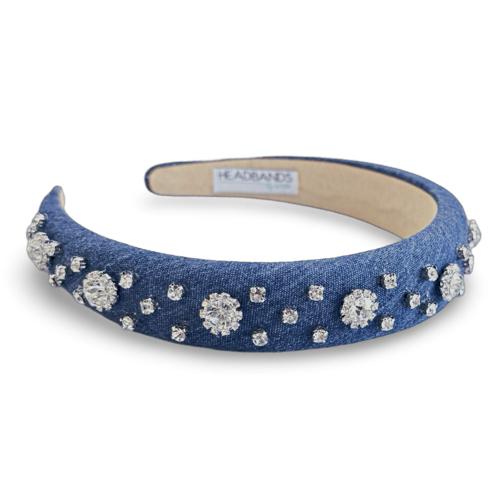 Classic Padded Headband - Denim Rhinestones