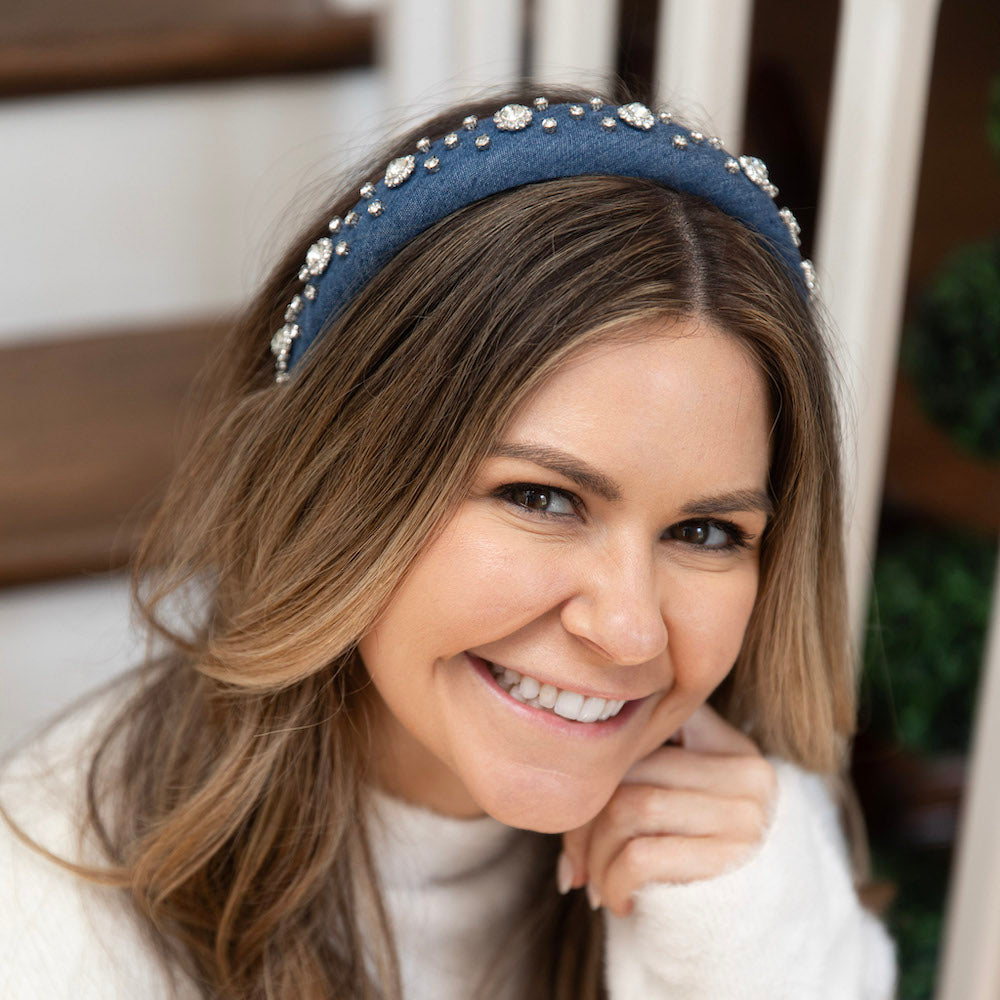 Classic Padded Headband - Denim Rhinestones