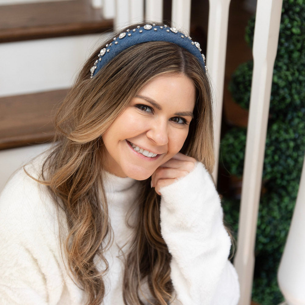 Classic Padded Headband - Denim Rhinestones
