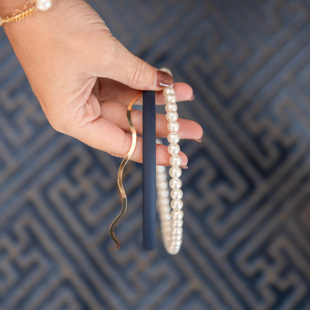 Headband Set - Blue + Pearl + Wavy Gold