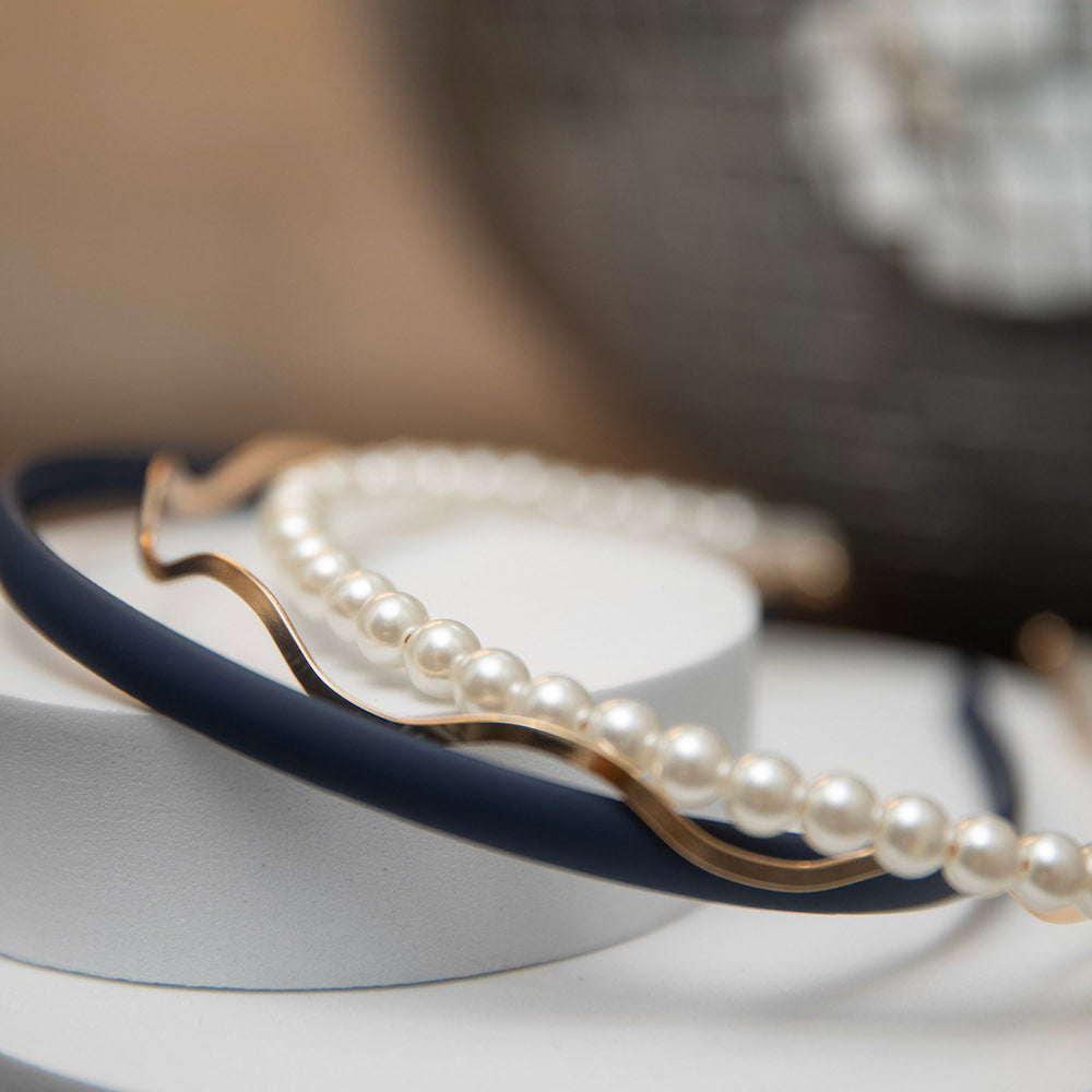 Headband Set - Blue + Pearl + Wavy Gold