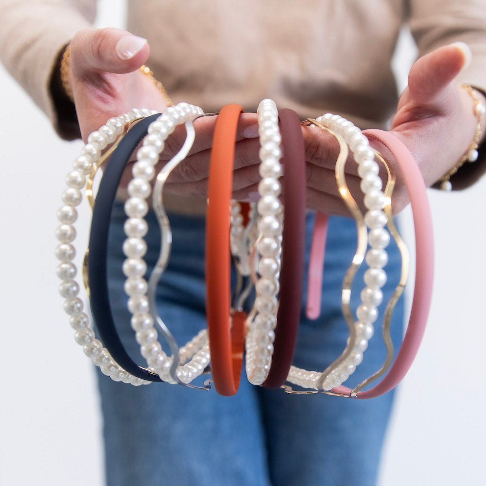 Headband Set - Orange + Pearl + Wavy Silver