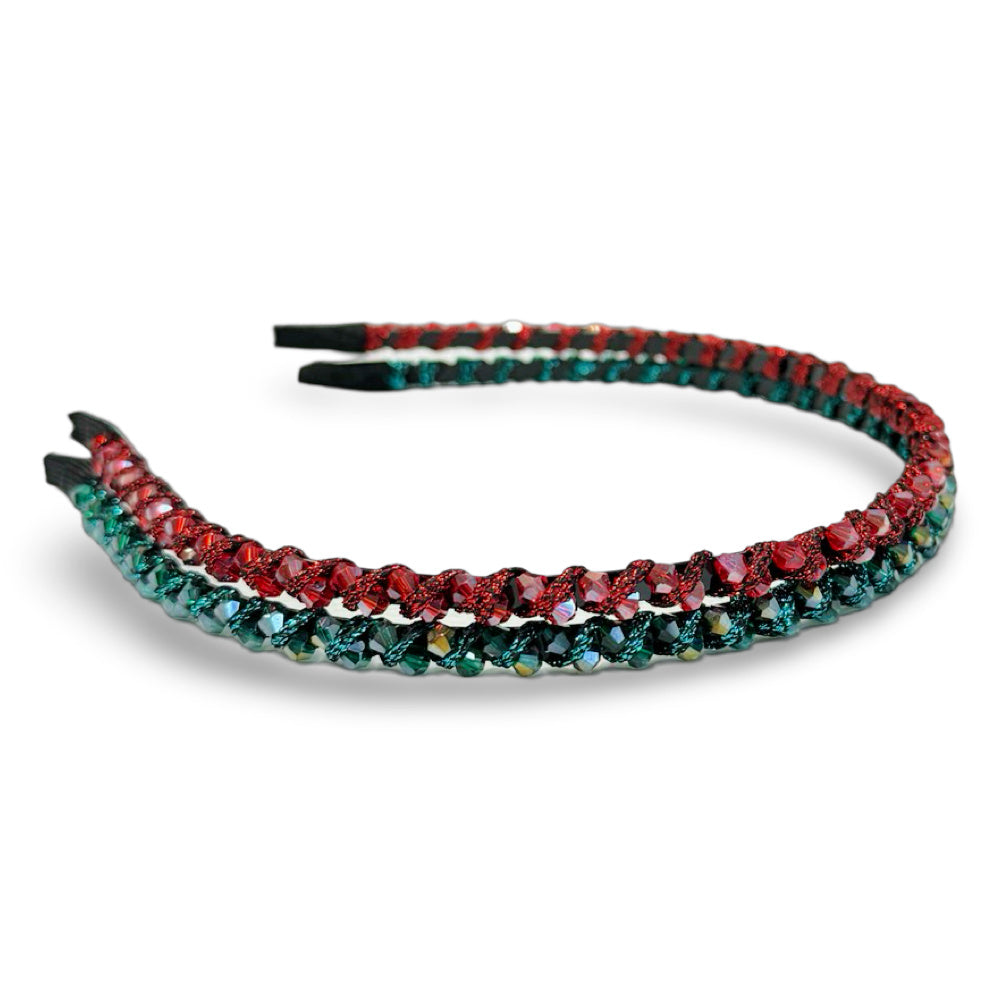 Thin Beaded Headband Set - Red + Green