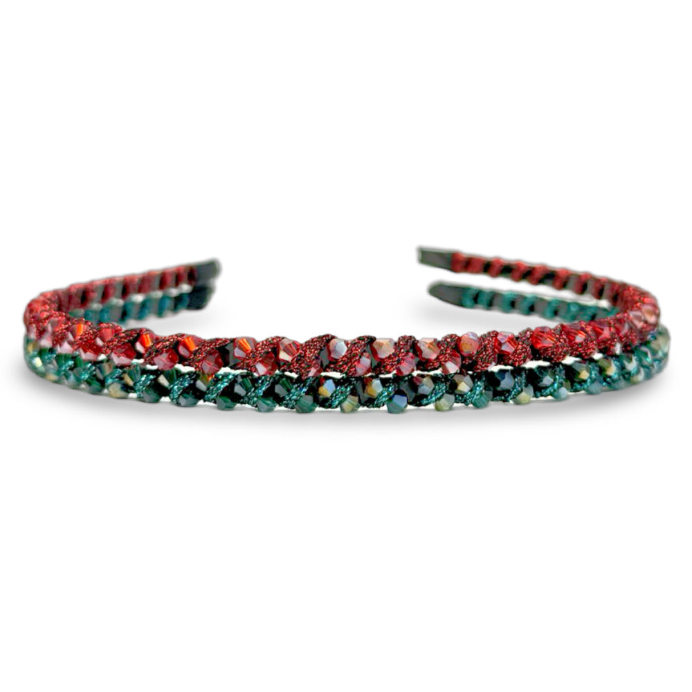 Thin Beaded Headband Set - Red + Green